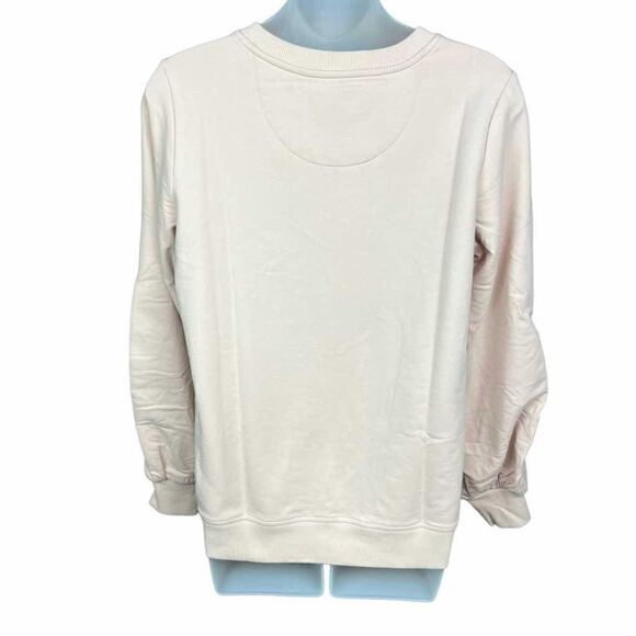 Calvin Klein Sweatshirt Crew Neck Blush Pink Tan Gathered Sleeves CK Logo XS - Picture 2 of 16